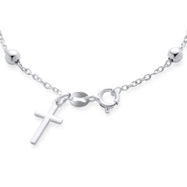 Thin Simple Religious Prayer Ball Beads Cross Rosary Bracelet For Women For Teen .925 Sterling Silver