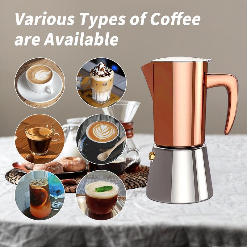 Stainless Steel Moka Pot Espresso Maker 6 Cups (10oz/300ml) -