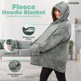 TANNESS Blanket Hoodie for Kids, Oversized Hoodie - Kids Hoodie Blanket with Large Pocket - Comfy Wearable Blanket Hoodie - Winter Oversized Blanket Hoodie - Kids Snuggle Hoodie for Girls Boys - Grey