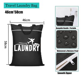 Travel Laundry Bags 46x58cm Portable 2 Packs Large Laundry Bag Dirty Clothes Bags with Zipper for Suitcase, Gym, Camping, Dorm & Holiday