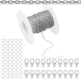 Topacket 33Feet Stainless Steel Necklace Chains Cable Link Chains for Jewelry Making DIY Craft Kit with Lobster Clasps Jump Rings