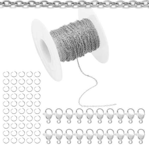 Topacket 33Feet Stainless Steel Necklace Chains Cable Link Chains for