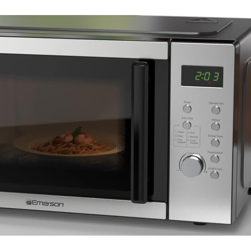 Emerson MW9005SS Compact Countertop Microwave Oven with Button Control, LED
