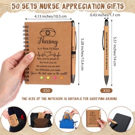 MotiMind 50 Sets Nurse Appreciation Gifts Bulk Nurse Week Gifts Thank You Nurse Notebooks and Bamboo Pens Inspirational Nurse Spiral Notebook with Sticky Note for Nurse Medical Assistant Coworkers