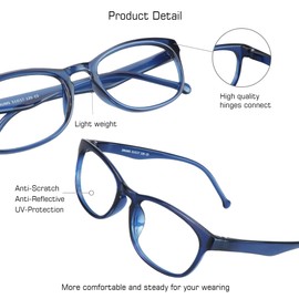 VisionGlobal Blue Light Blocking Glasses for Women/Men, Anti Eyestrain, Computer Reading, TV Glasses, Stylish Square Frame, Anti Glare (Blue, 2.00 Magnification)