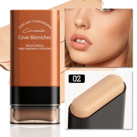 Concealer Foundation Stick-Korean Hydrating Beauty Balm Serum Lightweight Skin Tint Balm with Brush,Waterproof Flawless Contour Stick for Dark Circles & Blemishes (02#Natural)