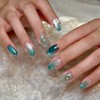 Almond Press on Nails Blue Cat Eye Fake Nails Ombre