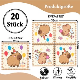 ParPix 20 Stk Capybara Servietten, 33x33cm Capybara Geburtstag Servietten, Kapibara Kindergeburtstags Papierservietten, Capibara Serviettens,Capybara Kinder Geburtstag Serviettens,Capybara Party Deko