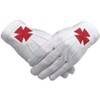 Masonic Knight Templar Red Nordic Cross White Cotton Embroidered Glove,