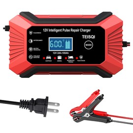 TEISQI Car Battery Charger, 12V 6A Smart Battery Trickle Charger Automotive 12V Battery Maintainer Desulfator with Temperature Compensation for Car Motorcycle Mower Marine Lead Acid Batteries (Green)