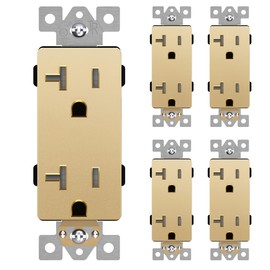 LIDER Matte Finish Decorator Receptacle with Interchangeable Face Cover, Child Safe Tamper-Resistant Wall Outlet, Commercial Grade, Self-Grounding, 20A 125V, UL Listed, LR20-TR-GD5P, Gold, 5 Pack