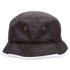 MIRMARU Summer Adventure Foldable 100% Cotton Stone-Washed Bucket hat with Trim.(Charcoal-White-SM)