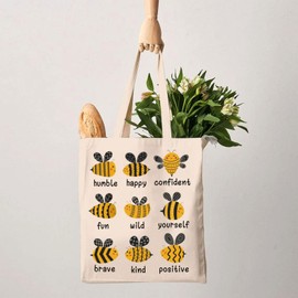 G2TUP Bee Lover Gift Bee Positivity Tote Bag Spread Positivity Handbag Inspirational Teacher Gift (Bee Positivity HB)