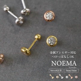 Noelmarket 925 Women's Metal Allergy Friendly Earrings, Small Size, Stylish, Diamond, Screw Type, Ball Catch, Silver, Sterling Silver