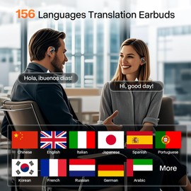 AI Translation Earbuds Real Time - 156 Languages & AI Voice Assistant, English Spanish Translator with APP, 5-in-1 Open Earbuds for Travel Business Learning (Black)
