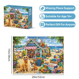 Puzzle 500 Pieces for Adults – Funny Beach Dog 500 Pieces Jigsaw Puzzle for Adults, Beach Surf Shop Scene Puzzles, Animal Coastal Puzzles for Seniors Teens, Relaxing & Challenging Gift, 20.5 x 15 in