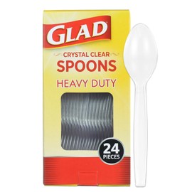 Glad Glad Clear Plastic Spoons - Dishwasher Safe Clear Disposable Heavy Duty Utensils - Perfect for Everyday Use - Standard Size Reusable Cutlery Set - Disposable Serving Spoons Pack of 24