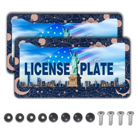 License Plate Frames for Women Blue License Plate Holder for Men Moon Sun Universal Aluminum Car Accessory 2 Pack with Screw Covers Set