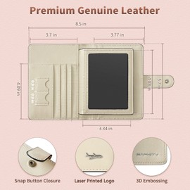 Passport Holder Women, Genuine Leather Passport Wallet RFID Blocking for Men and Women, Passport Cover with Snap Closure Fit for Immunization Record Card Upgraded (Ivory