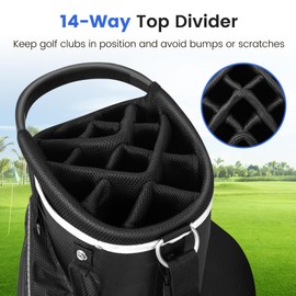 KOTEK Golf Cart Bag, 14 Way Organizer Divider with 9 Pockets, Cooler Bag, Rain Cover, Adjustable & Detachable Dual Shoulder Straps, Lightweight Cart Golf Bag for Men & Women (Grey)