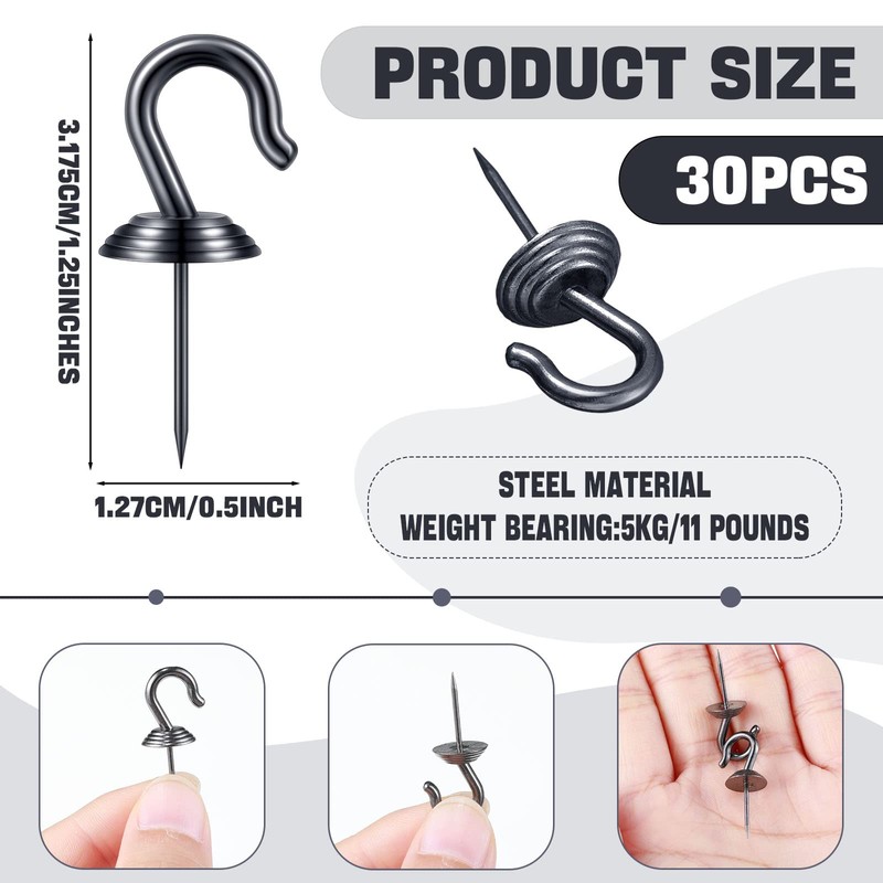 Hotop 30 Pieces Push Pin Wall Hooks Metal Thumb Tack