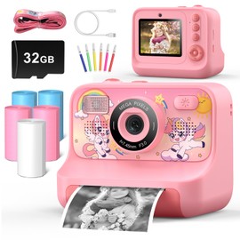 Instant Print Camera for Kids Age 3-12 Girls Boys 1080P HD Digital Video Cameras with 5 Print Paper & 32G Card Toddler Portable Travel Toys Camera for Christmas Birthday Gifts