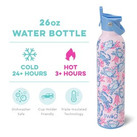Swig Life 26oz Insulated Water Bottle with Straw & Flip + Sip Handle | Leak Proof, Dishwasher Safe, Cup Holder Friendly, Stainless Steel Water Bottle (Get Crackin)