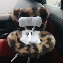 Doll Car Seat Compatible with Labubu, Chair for 10-17cm Dolls - Adjustable Safety Strap, Air Vent Clip & Desktop Stand, Soft Cushion, Cute Car Ornament Gift for Collectors & Fans (Brown Leopard Print)