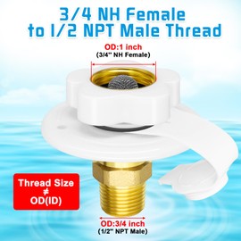 Boltigen RV City Water Inlet with Check Valve, RV Fresh Water Inlet Replacement, Lead-free Brass 3/4 NH Female to 1/2 NPT Male, RV Water Inlet Connection for RV Camper Motorhome Trailer Marine, White