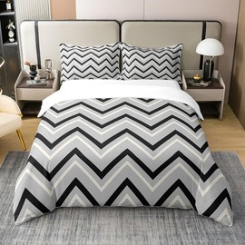 Manfei 100% Cotton Black White Stripe Line Bedding Set King Size White Retro Stripes Geometry Duvet Cover for Bedroom Decor Simple Style Comforter Cover with 2 Pillowcases