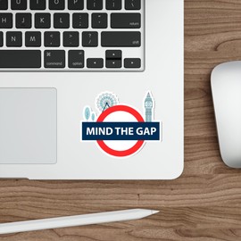 Mind The Gap Sticker Souvenir Decal Vinyl – 4" Small Waterproof London Underground Sticker for Water Bottle, Mug, Passport, Scrapbook, Notebook, Laptop, Tumbler – Funny London Gifts ID44990