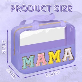 Bolsa de chenilla con parche de carta, bolsa de cosméticos de maquillaje transparente, Morado-mama