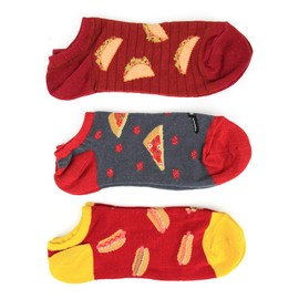 Foot Traffic Foodie No Show Socks, If You Love Pizza, Tacos and Hot Dogs, 3 Pair