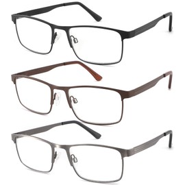 CobbSinda 3 Pack Reading Glasses For Men Sturdy Full Metal Frame Blue Light Blocking Computer Readers With Spring Hinge,Mens Cheaters Reader Glasses Eye glass Anti Eyestrain/Uv +3.75 Strength