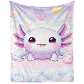 Axolotl Throw Blanket - Soft Flannel for Girls Boys Kids and Axolotl Lovers - Warm All Season Lap, Chair, Sofa Blanket - 50"x40"