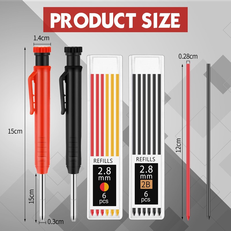 MotiMind 8 pack 2.8mm Mechanical Carpenter Pencils with 48 Refills,