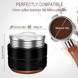 Coffee Distributor Stainless Steel Espresso Distribution Tool,Adjustable Depth Espresso Distributor Leveler with Walnut Wood,3 Angled Slopes Adjustable Palm Espresso Distributor Tool(53mm)…