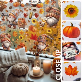 WALPLUS Autumn Window Stickers Clings Home Decorations Sale Clearance Removable Reusable Double-Sided Print Decals for Glass Living Room Windows Display Home Décor Autumn Gnomes with Pumpkins 148 Pcs