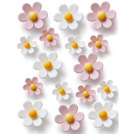 Mymazn Fridge Magnets Cute Refrigerator Magnets Colorful Decorative Magnets 3D Flower Magnets for Office Kitchen Locker 16PCS Pink White (8 Small+8 Large)