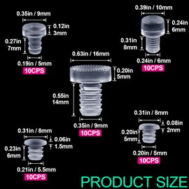 Alpinleux 50 Pcs Glass Top Table Bumpers with Stem, Assorted Rubber Grippers, Anti Slip Glass Bumpers, Clear Table Top Bumpers for Furniture (5 Sizes)