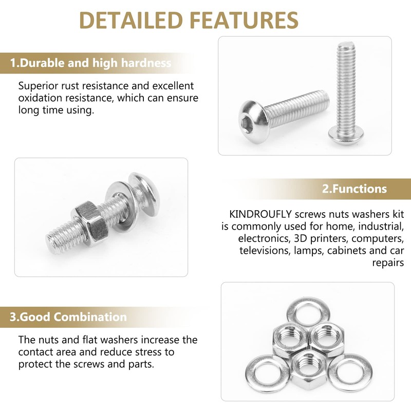 Kindroufly 1285 Pieces M2 M2.5 M3 M4 Button Head Socket