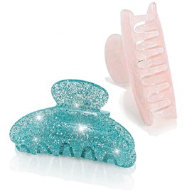 CAKURE Pink Hair Clips Medium Cute Claw Clips Hair Accessories for Women（Pack of 2） (e-light pink&shiny)