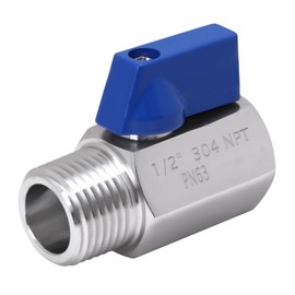 DERNORD 1/2 Inch Mini Ball Valve Stainless Steel Female x Male NPT Thread Shut-off Valve with Blue Handle