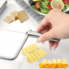 HHLZDHH Cheese Slicer Stainless Steel & 5 Replacement Wires, Metal Cheese Cutter and Cutting Board For Block Cheese，Cake, Butter