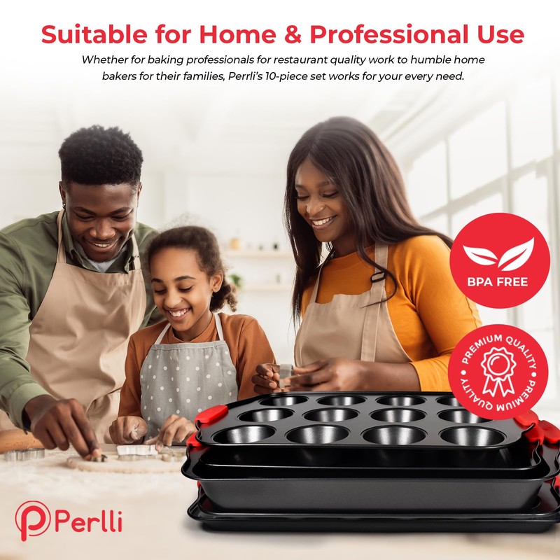 PERLLI Non-Stick 10-Piece Baking Pan Set, BPA-Free Carbon Steel Bakeware