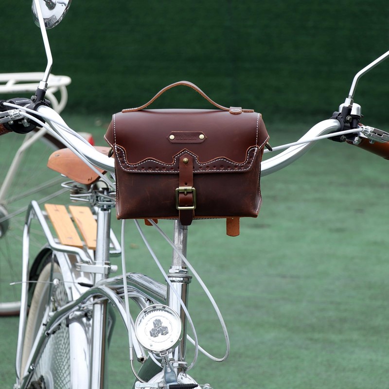 TOURBON Retro Bike Handlebar Bag Genuine Leather Bicycle Rear Saddle