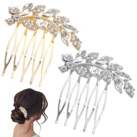 ZUWIJEQ 2 Pieces Bridal Wedding Hair Comb Crystal Hair Accessories, Bridal Hair Combs Bridal Hair Pieces Crystal Headpiece Wedding Hair Accessories for Women and Girls, Gold Silver Rhinestone Hair