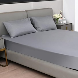 Fitted Sheet 40CM Deep Bed Sheet Super King Size 180X200CM Charcoal Hotel Quality Poly Cotton (Charcoal, Super King)