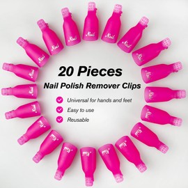 Jaasuee 20-Piece UV Gel Polish Remover Wrap Tool in Pink-Professional Acrylic Nail Art Soak Off Cap Clips