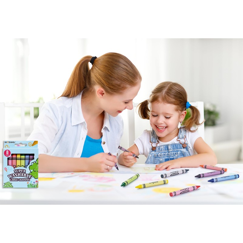 WOSWEL Super Washable Jumbo Crayons Bulk, 4 Pack Crayons with